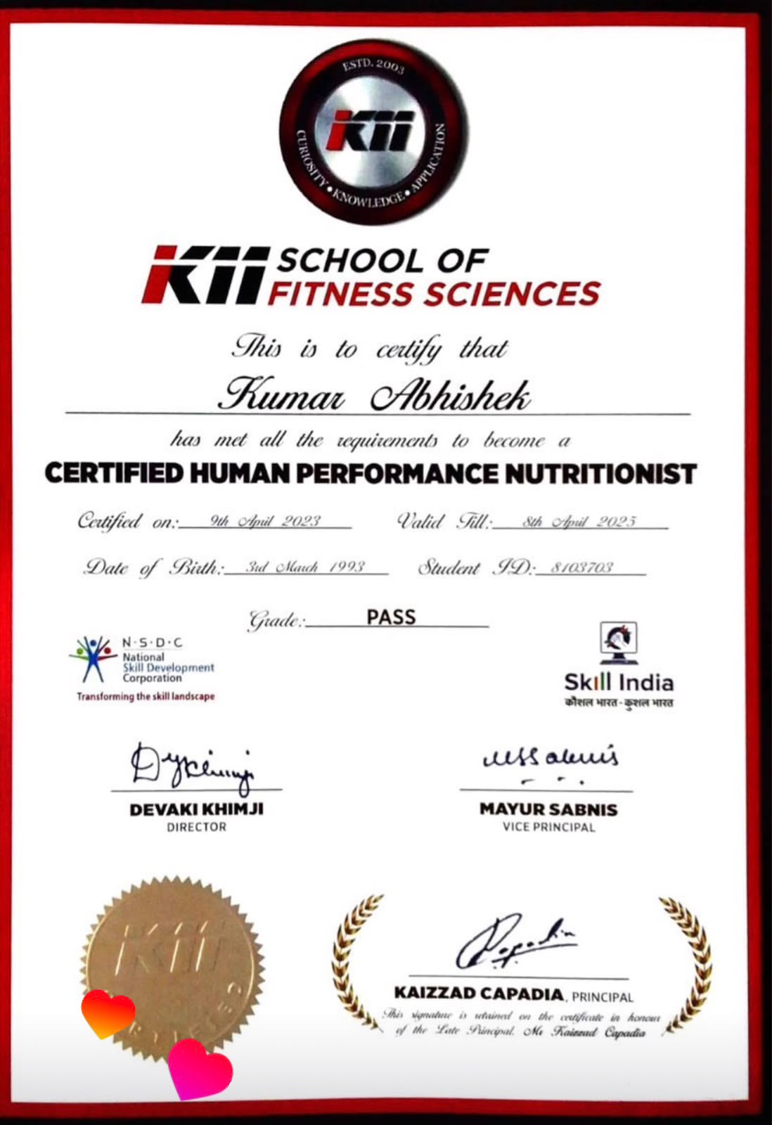 Human Performance Nutritionist certificate